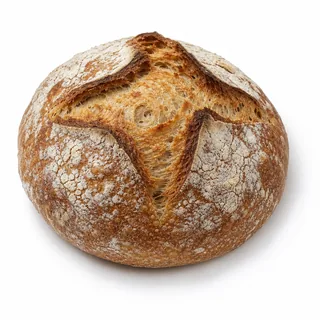 Ein kleines rundes Sauerteigbrot mit bemehlter Kruste (mit AI erstelltes Bild)