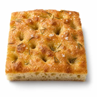 Ein Stück Focaccia mit Rosmarin und grobem Salz (mit AI erstelltes Bild)