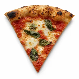 Ein Stück Sauerteigpizza mit Tomate und Basilikum (mit AI erstelltes Bild)